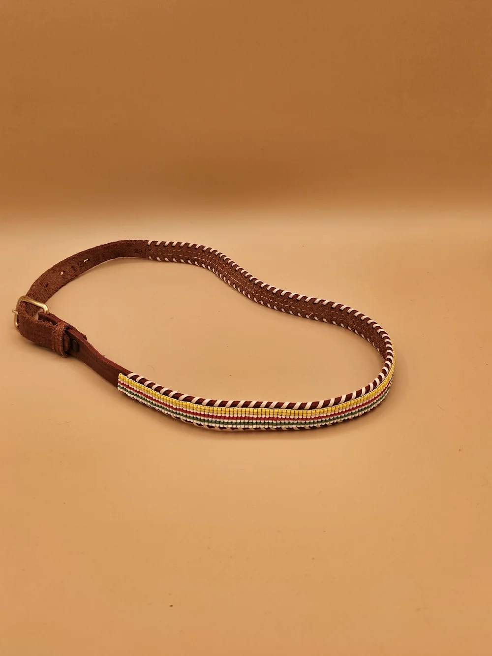 Vintage Southwestern Beaded Leather Belt - Size 24 - Kids/Youth Boho Western